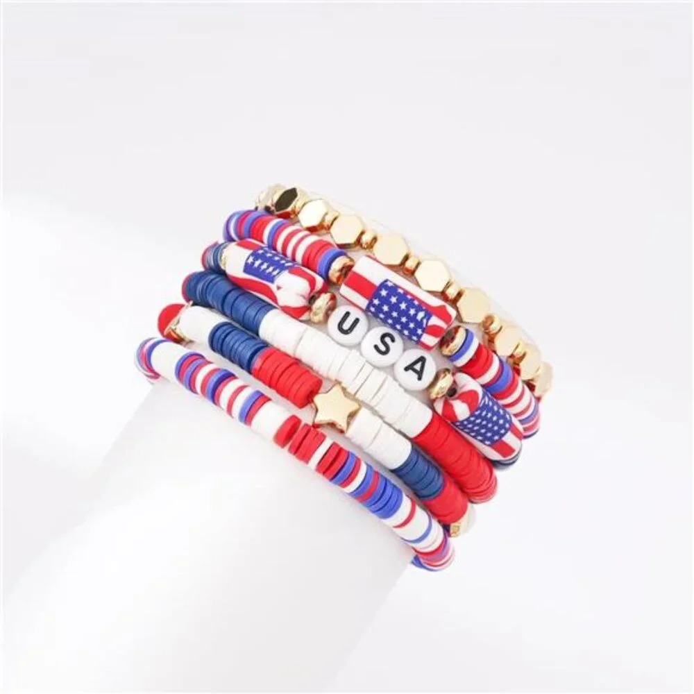 Surfer Heishi Clay Bead Bracelets for Women Bohemian Stackable Gold Flag 2